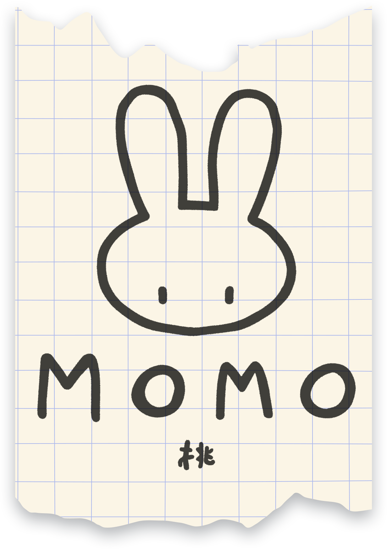 Logo momo coniglietto stilizzato su pezzo di carta